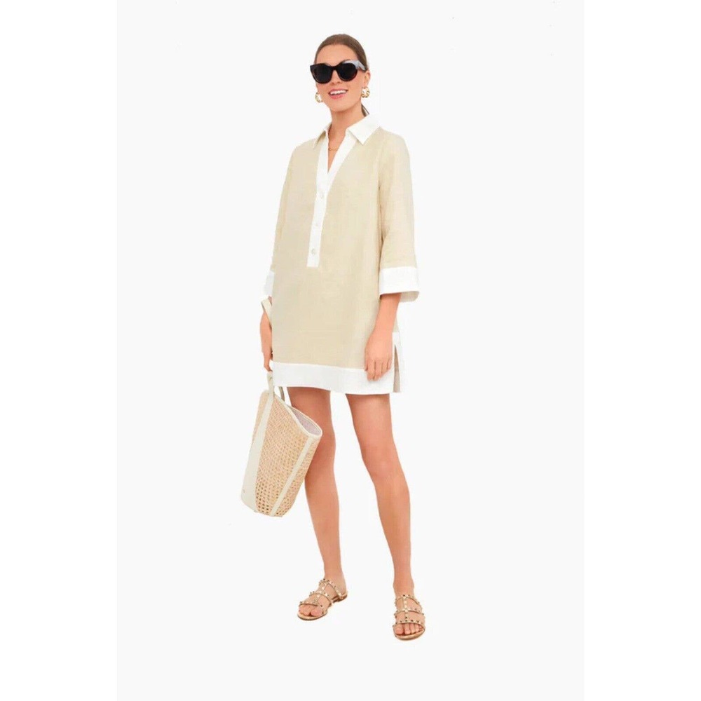Tuckernuck Champagne Collier Dress NWT Size Small 100% Linen Beige White
